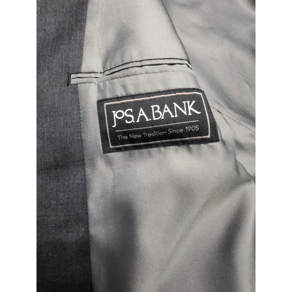 Jos. A. Bank 44 Short/38 Waist Mens 2 Piece Suit Charcoal Gray Blazer Pants Set